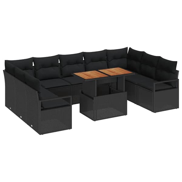 vidaXL Trädgårdsoffset med lagring 10 pcs Svart Poly rattan