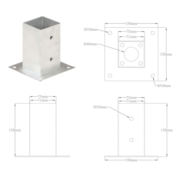 vidaXL Stolpfot 4 st galvaniserad metall 71 mm