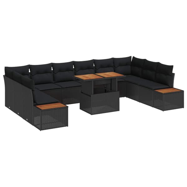 vidaXL Trädgårdsoffset med lagring 11 pcs Svart Poly rattan
