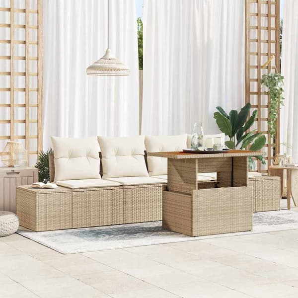 vidaXL Trädgårdsoffset med lagring 5 pcs Beige Poly rattan