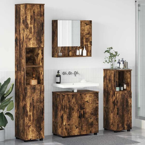 vidaXL Baderomsinnredningssett 4 pcs Røkt eik Konstruert tre & Metall
