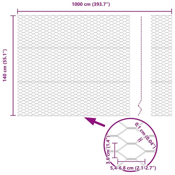 vidaXL Hexagonstängsel Grå 1,4 x 10 m PVC