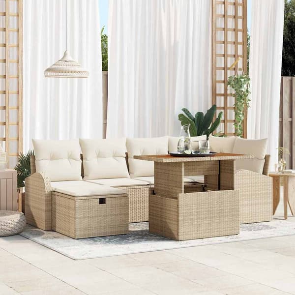 vidaXL Trädgårdsoffset 7 pcs Beige konstrotting
