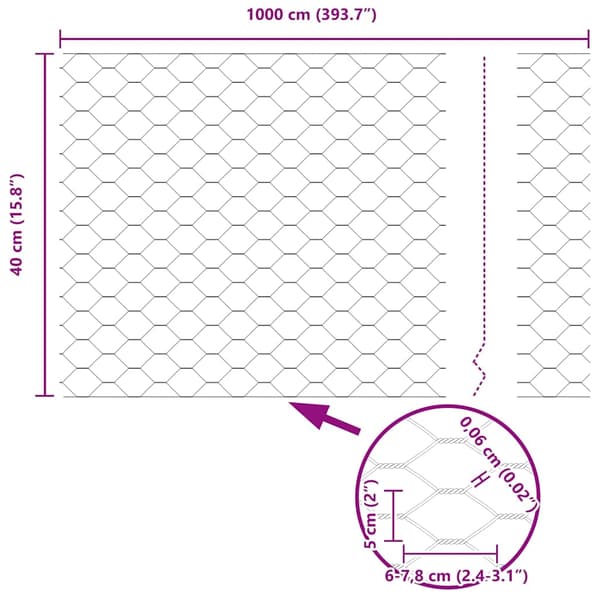 vidaXL Hexagonstängsel Silver 0,4 x 10 m Galvaniserat stål