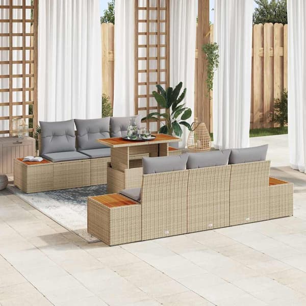 vidaXL Trädgårdsoffset med lagring 7 pcs Beige Poly rattan