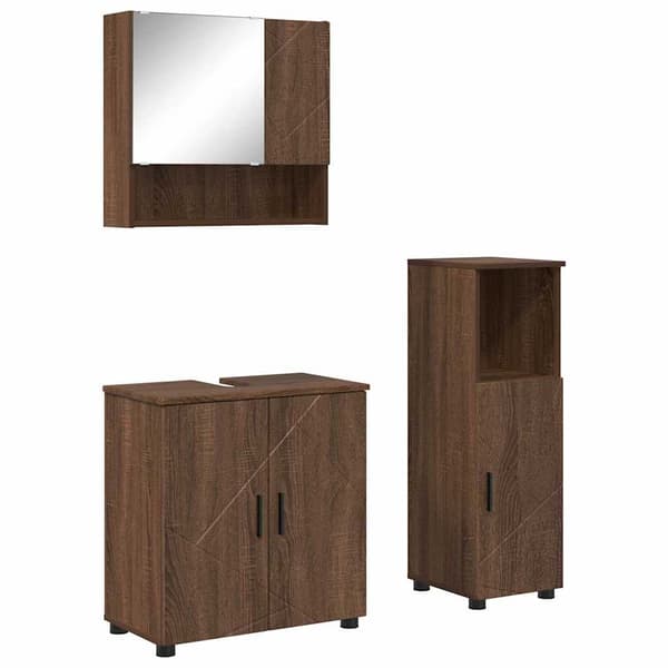 vidaXL Baderomsinnredningssett 3 pcs Brun Eik Konstruert tre & Metall