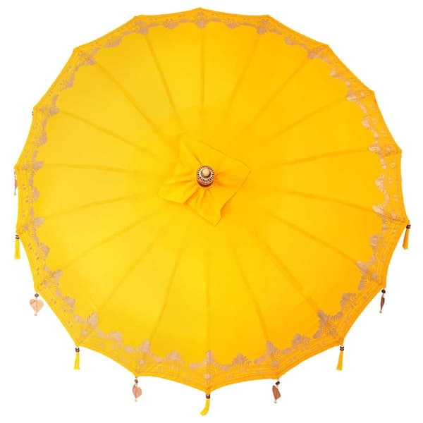 vidaXL Balinesisk Parasol Gul (180-190) x 260 cm Bomull og solid tre