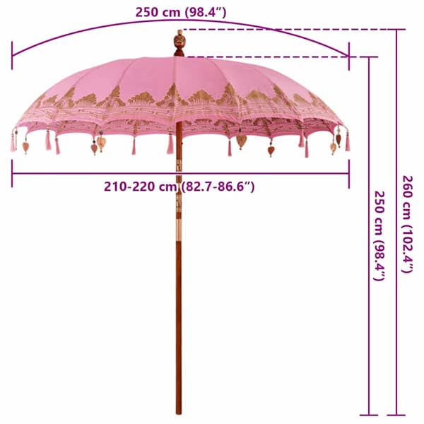 vidaXL Balinesisk Parasol Rosa (210-220) x 260 cm Bomull og solid tre