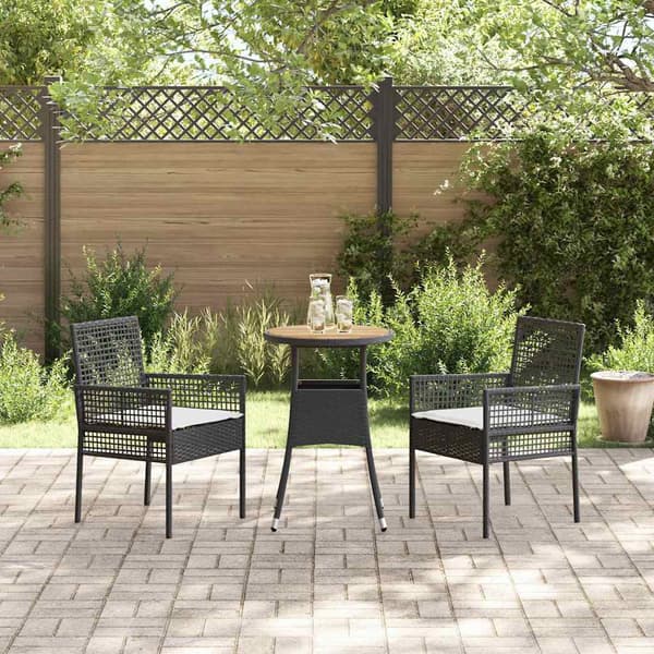 vidaXL Trädgårdsmöbelset 3 pcs Svart konstrotting
