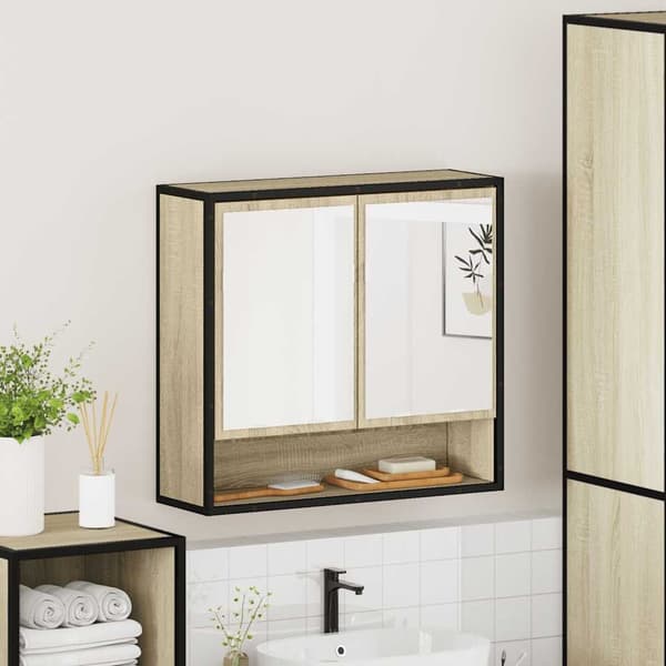 vidaXL Baderomsspeilskap Sonoma eik 65x20x60 cm konstruert tre