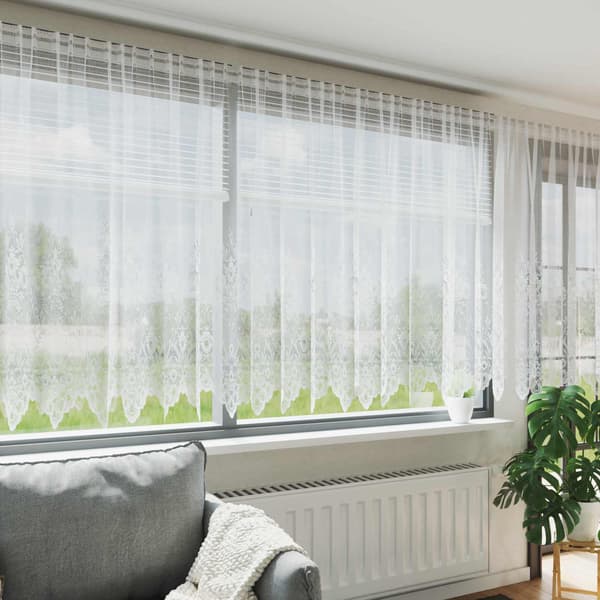 vidaXL Spetsgardin med gardiner Blommor Vit 160 x 500 cm Polyester