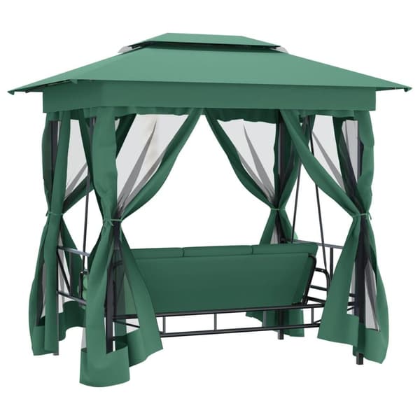 vidaXL Paviljong med hammock grön tyg&stål