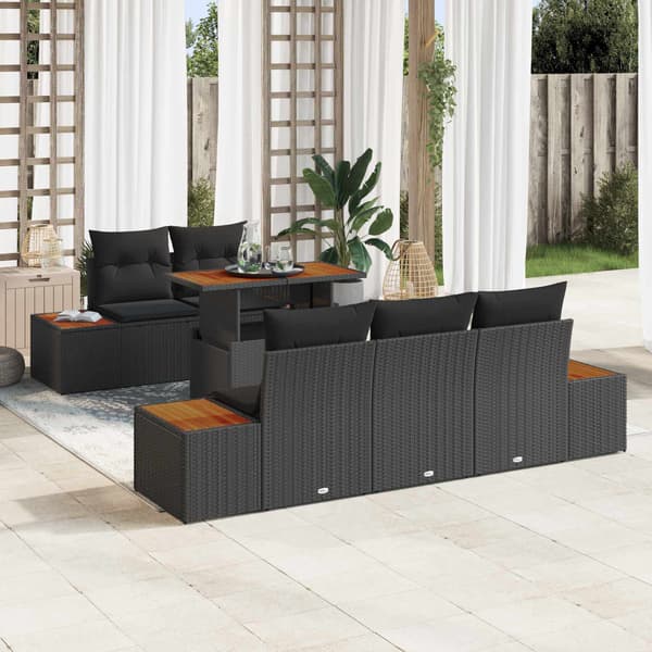 vidaXL Trädgårdsoffset med lagring 6 pcs Svart Poly rattan
