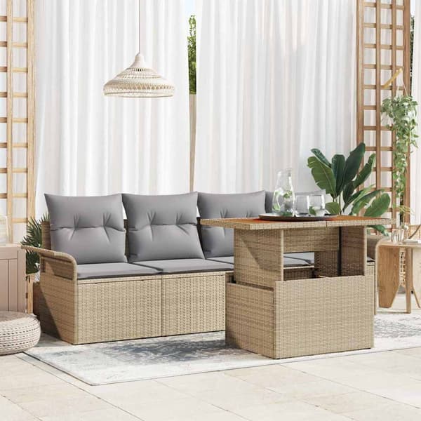 vidaXL Trädgårdsoffset med lagring 5 pcs Beige Poly rattan