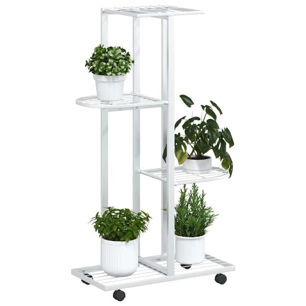 vidaXL Blomsterstativ med hjul 4 etasjer 44x23x80 cm hvit jern