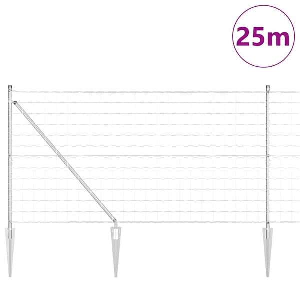 vidaXL Gjerde med stolpe sølv 1,2 x 25 m Stål
