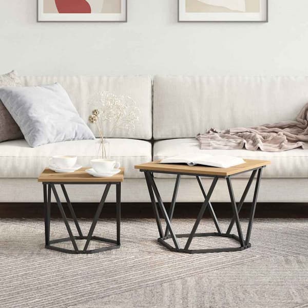 vidaXL Sidebordssett 2 pcs Artisan Eik Konstruksjonsvirke og stål
