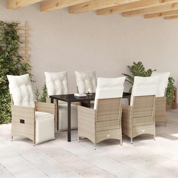 vidaXL Trädgårdsmöbelset med kudde 7 pcs Beige konstrotting
