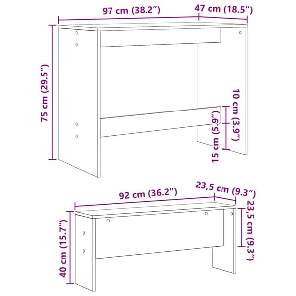 vidaXL Spisestuesett 2 pcs Svart eik Konstruert tre