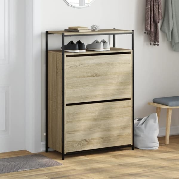 vidaXL Skoskap sonoma eik 75x34x112 cm konstruert tre