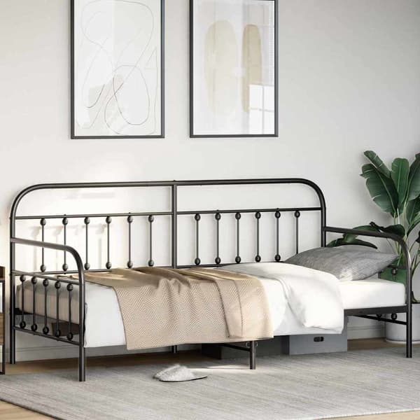 vidaXL Dagbäddram Svart 90 x 190 cm Pulverlackerat stål