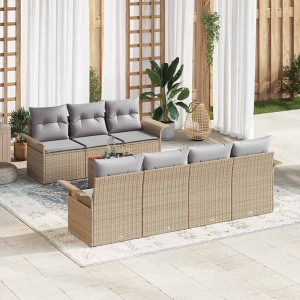 vidaXL Trädgårdsoffset 8 pcs Beige och Ljusgrå konstrotting