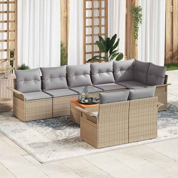 vidaXL Trädgårdsoffset med kudde 9 pcs Beige konstrotting