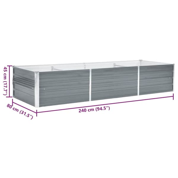 vidaXL Høybed galvanisert stål 240x80x45 cm grå