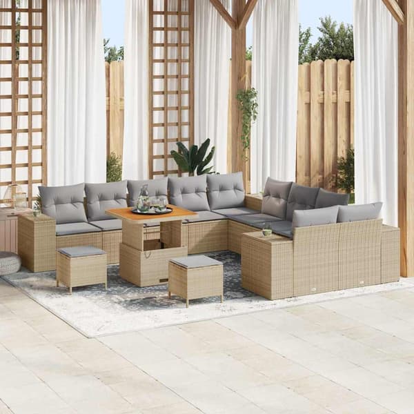 vidaXL Trädgårdsoffset med kudde 13 pcs Beige konstrotting