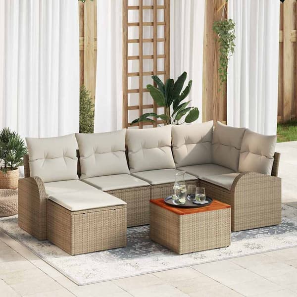 vidaXL Trädgårdsoffset 7 pcs Beige och gräddfärgad konstrotting