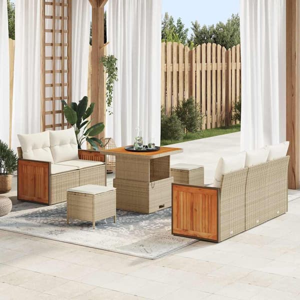 vidaXL Trädgårdsoffset 10 pcs Beige och gräddfärgad konstrotting