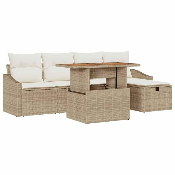 vidaXL Trädgårdsoffset 6 pcs Beige konstrotting