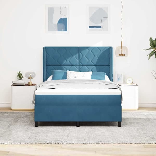 vidaXL Bäddfjäder med madrass Mörkblå 200 x 160 cm Sammet