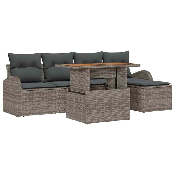 vidaXL Trädgårdsoffset med lagring 6 pcs Grå Poly rattan