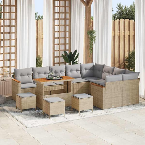 vidaXL Trädgårdsoffset 13 pcs Beige konstrotting