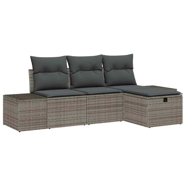 vidaXL Trädgårdsoffset med kudde 4 pcs Grå Poly rattan