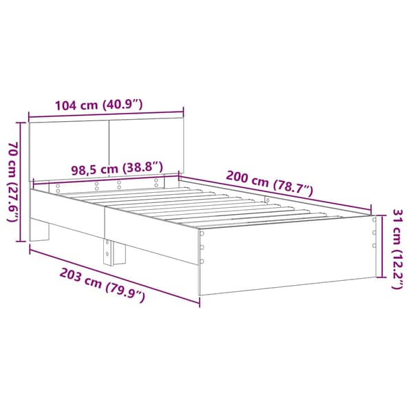 vidaXL Sengestamme Artisan Eik 203 x 104 x 70 cm Konstruert tre