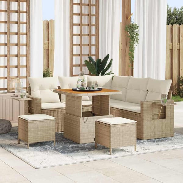 vidaXL Trädgårdsoffset 9 pcs Beige och gräddfärgad konstrotting