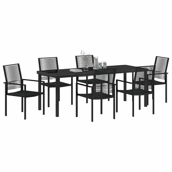 vidaXL Trädgårdsmöbelset 7 pcs Svart Pulverlackerat stål