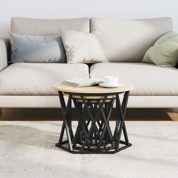 vidaXL Nesting Sidebord 3 pcs Sonoma eik Konstruksjonsvirke og stål