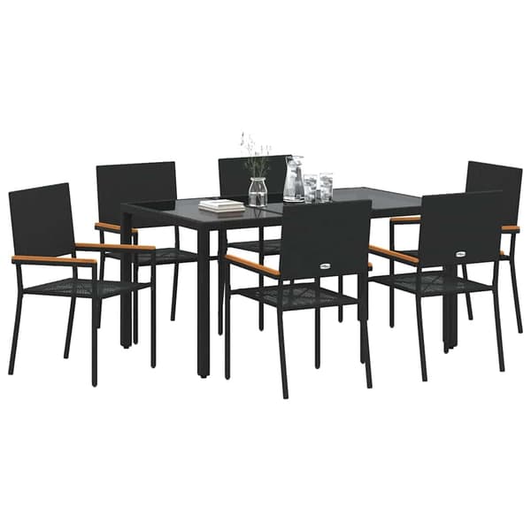 vidaXL Hage Spisegruppe 7 pcs Svart polyrotting