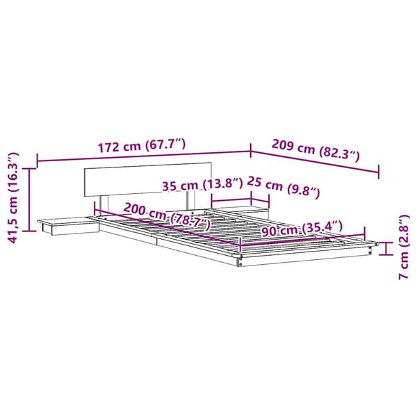 vidaXL Sängram Vit 90 x 200 cm trä