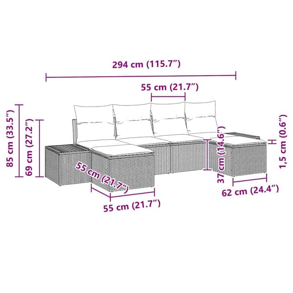 vidaXL Trädgårdsoffset med kudde 6 pcs Beige konstrotting