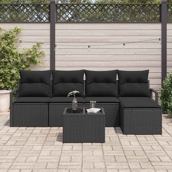 vidaXL Soffset med kudde 6 pcs Svart konstrotting