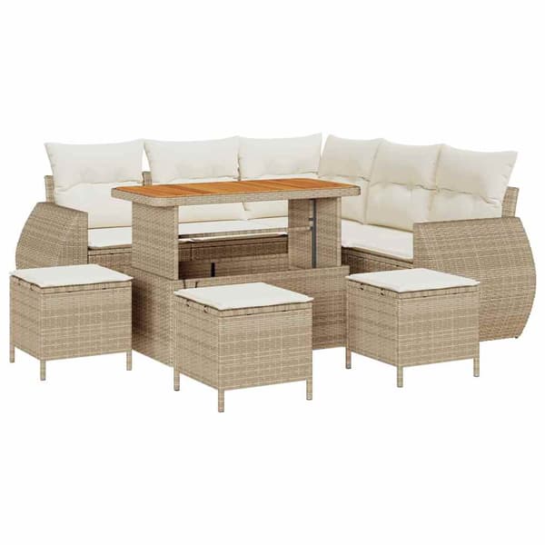 vidaXL Trädgårdsoffset 9 pcs Beige och gräddfärgad konstrotting