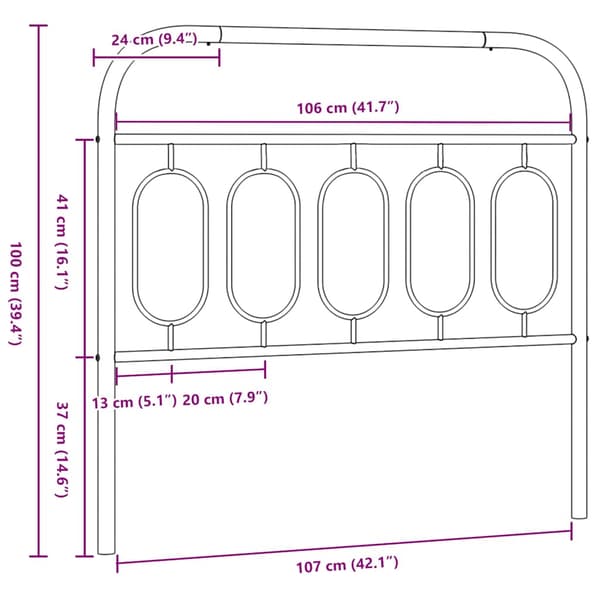 vidaXL Utskiftbar sengegavl i metall hvit 107 cm