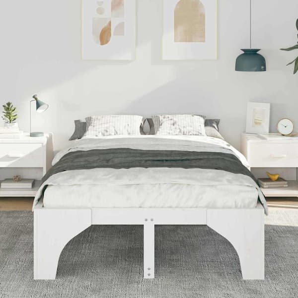 vidaXL Sängram Vit 135 x 190 cm Massiv furu