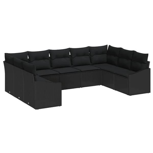 vidaXL Soffgrupp med dynor 9 delar Svart polyrotting