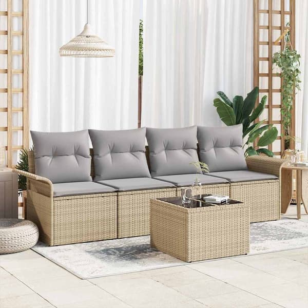 vidaXL Soffset med kudde 5 pcs Beige konstrotting