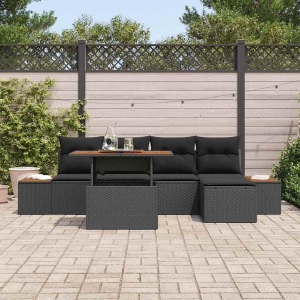 vidaXL Trädgårdsoffset med lagring 6 pcs Svart Poly rattan